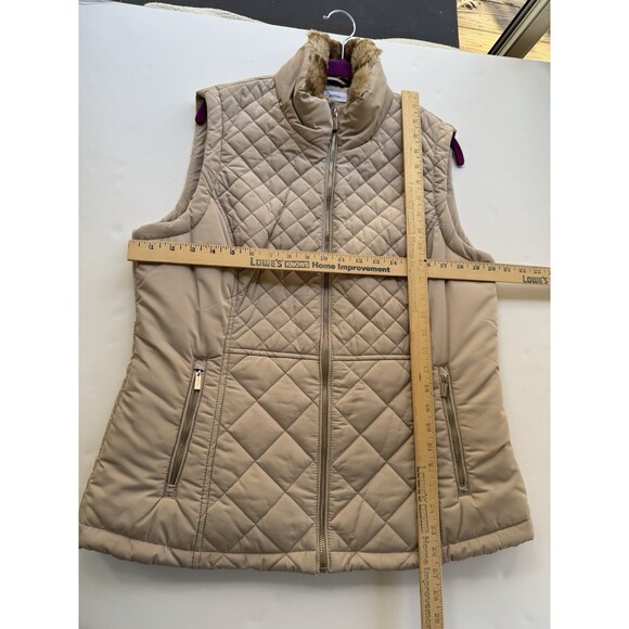 Calvin Klein Women’s Khaki Vest with Faux Fur Collar Gold Zipper Size L - Picture 8 of 8